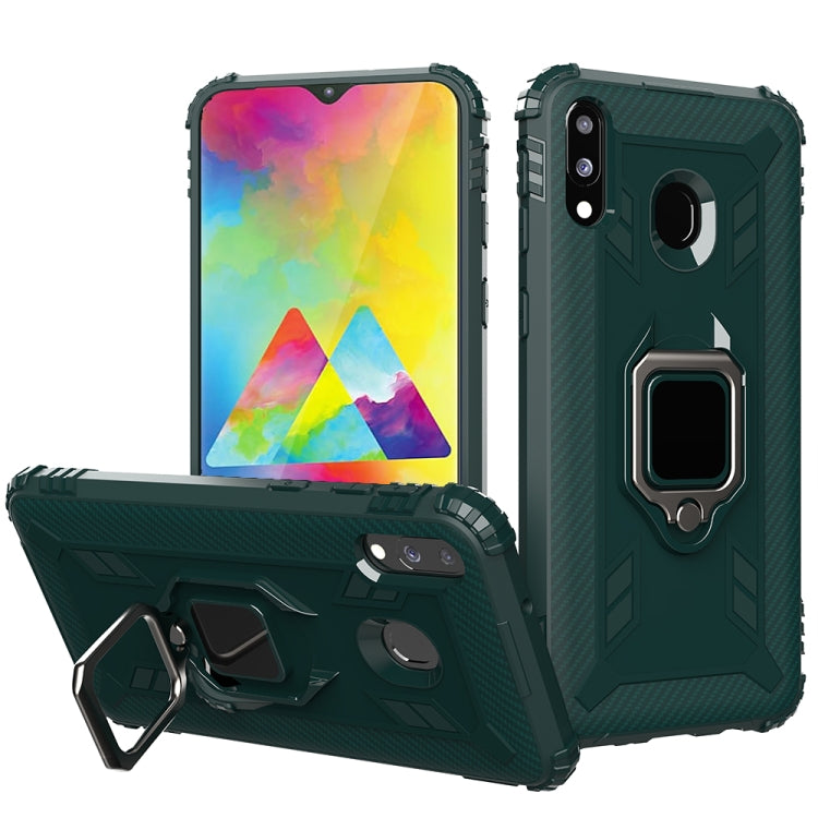 For Galaxy M20 Carbon Fiber Protective Case with 360 Degree Rotating Ring Holder