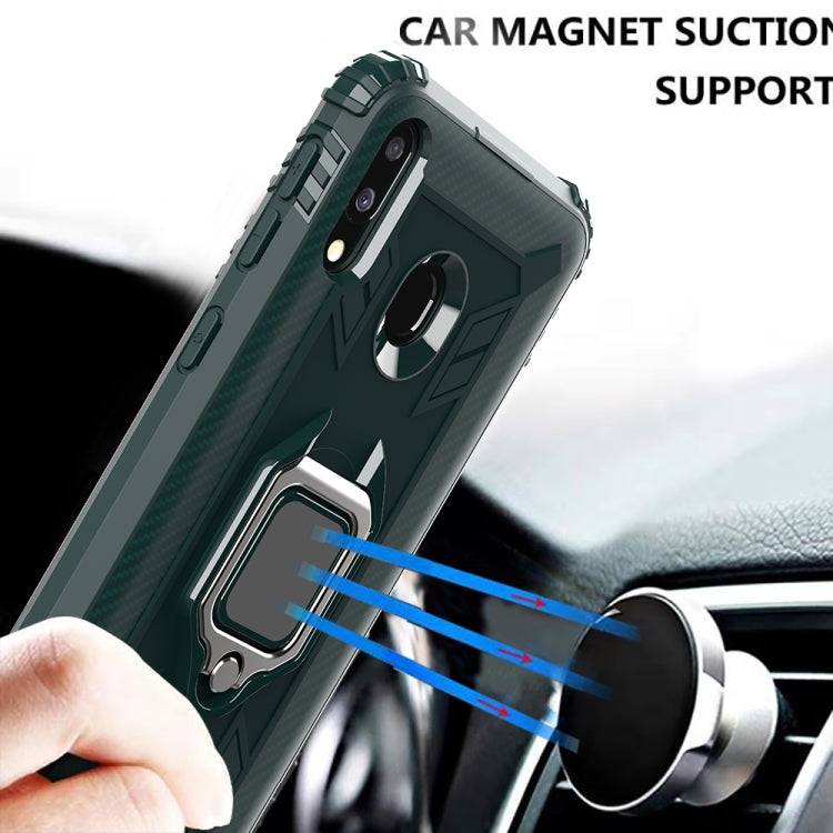 For Galaxy M20 Carbon Fiber Protective Case with 360 Degree Rotating Ring Holder