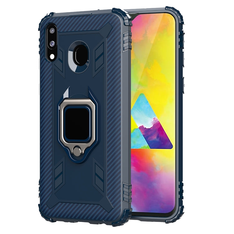 For Galaxy M20 Carbon Fiber Protective Case with 360 Degree Rotating Ring Holder