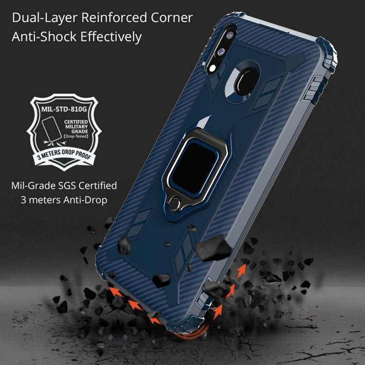 For Galaxy M20 Carbon Fiber Protective Case with 360 Degree Rotating Ring Holder
