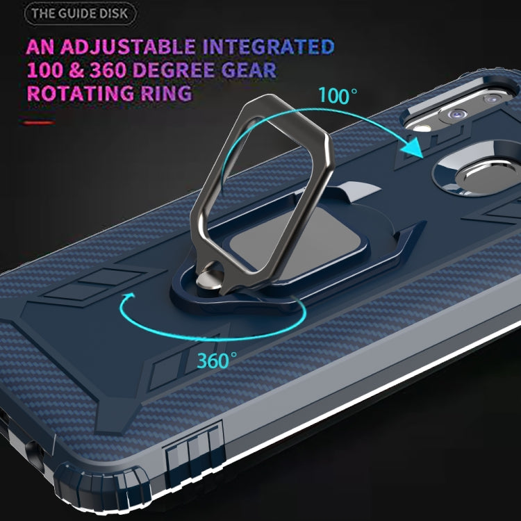 For Galaxy M20 Carbon Fiber Protective Case with 360 Degree Rotating Ring Holder