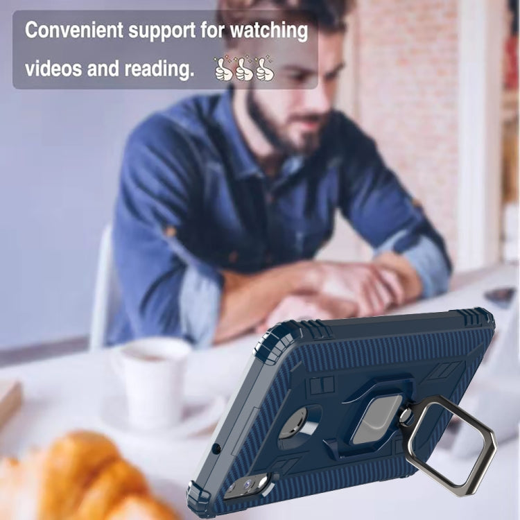 For Galaxy M20 Carbon Fiber Protective Case with 360 Degree Rotating Ring Holder