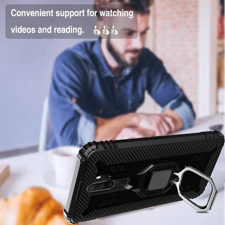For OPPO A9(2020) /  A11X Carbon Fiber Protective Case with 360 Degree Rotating Ring Holder