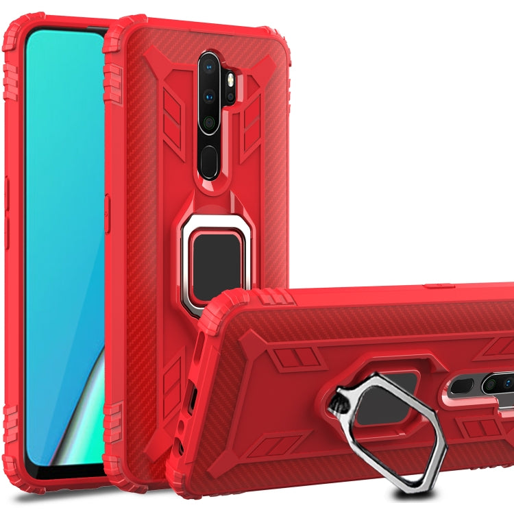 For OPPO A9(2020) /  A11X Carbon Fiber Protective Case with 360 Degree Rotating Ring Holder