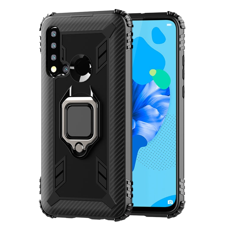 For Huawei Nova 5i / P20 Lite(2019) Carbon Fiber Protective Case with 360 Degree Rotating Ring Holder