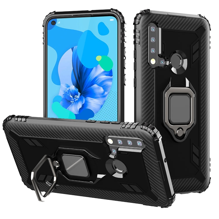 For Huawei Nova 5i / P20 Lite(2019) Carbon Fiber Protective Case with 360 Degree Rotating Ring Holder