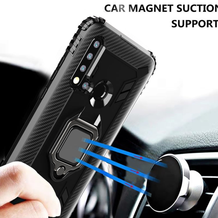 For Huawei Nova 5i / P20 Lite(2019) Carbon Fiber Protective Case with 360 Degree Rotating Ring Holder