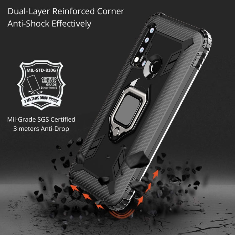 For Huawei Nova 5i / P20 Lite(2019) Carbon Fiber Protective Case with 360 Degree Rotating Ring Holder