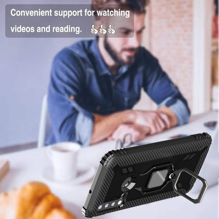 For Huawei Nova 5i / P20 Lite(2019) Carbon Fiber Protective Case with 360 Degree Rotating Ring Holder