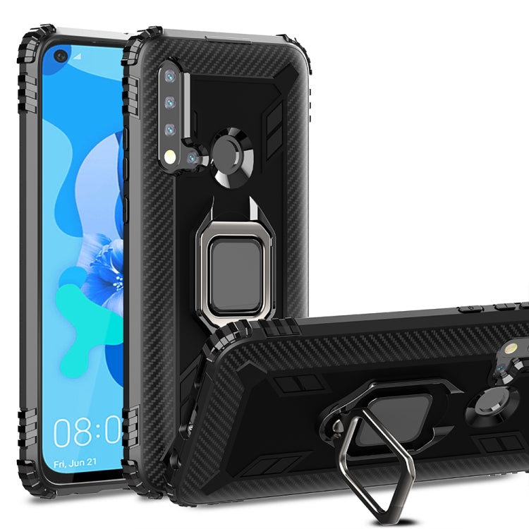 For Huawei Nova 5i / P20 Lite(2019) Carbon Fiber Protective Case with 360 Degree Rotating Ring Holder