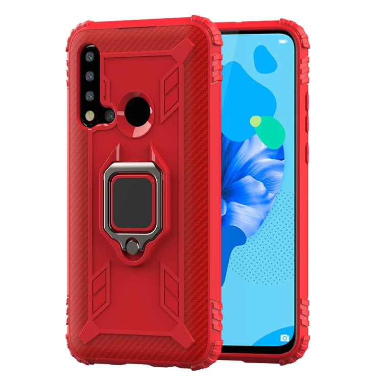 For Huawei Nova 5i / P20 Lite(2019) Carbon Fiber Protective Case with 360 Degree Rotating Ring Holder