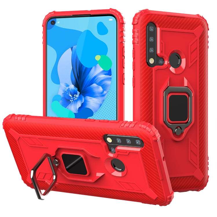 For Huawei Nova 5i / P20 Lite(2019) Carbon Fiber Protective Case with 360 Degree Rotating Ring Holder
