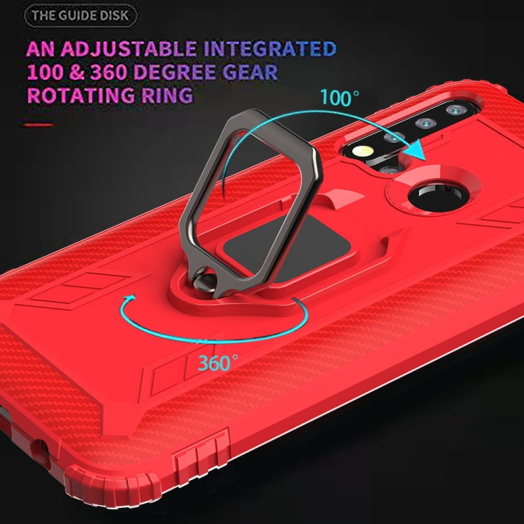 For Huawei Nova 5i / P20 Lite(2019) Carbon Fiber Protective Case with 360 Degree Rotating Ring Holder