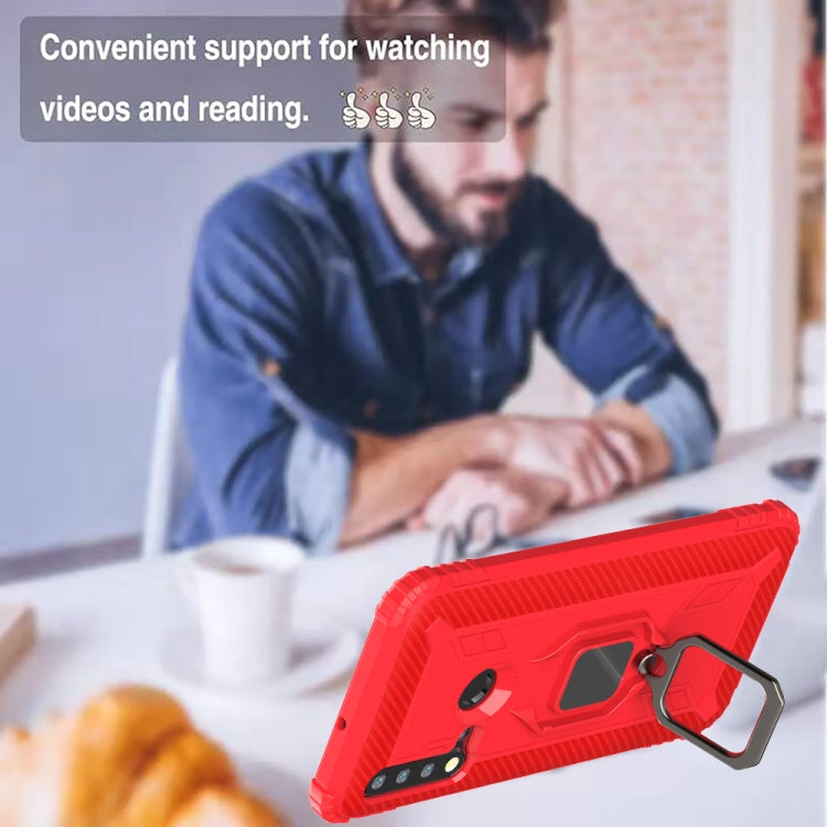 For Huawei Nova 5i / P20 Lite(2019) Carbon Fiber Protective Case with 360 Degree Rotating Ring Holder