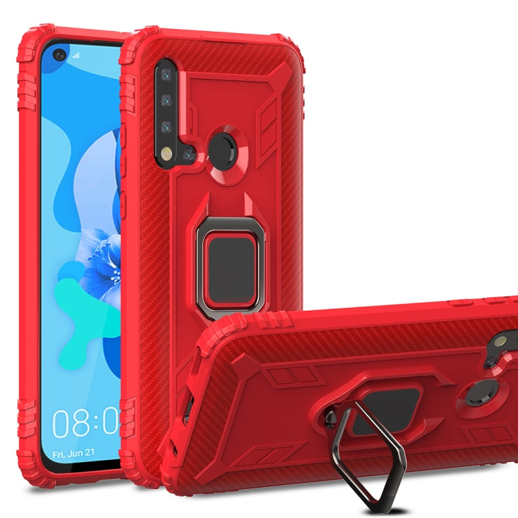 For Huawei Nova 5i / P20 Lite(2019) Carbon Fiber Protective Case with 360 Degree Rotating Ring Holder