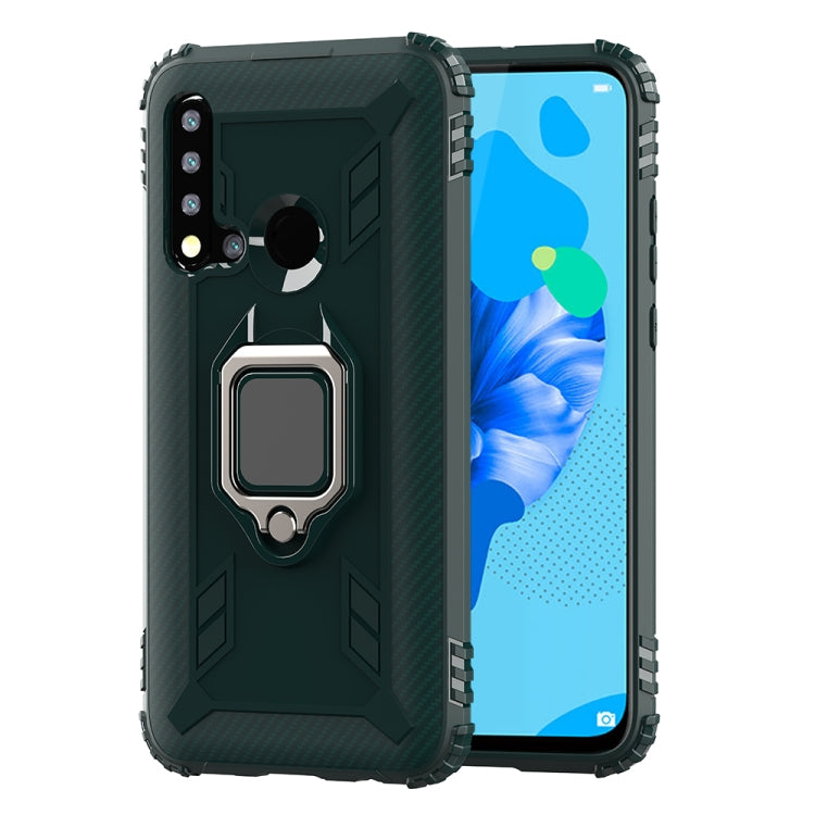 For Huawei Nova 5i / P20 Lite(2019) Carbon Fiber Protective Case with 360 Degree Rotating Ring Holder