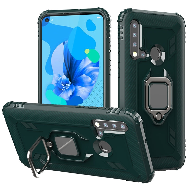 For Huawei Nova 5i / P20 Lite(2019) Carbon Fiber Protective Case with 360 Degree Rotating Ring Holder