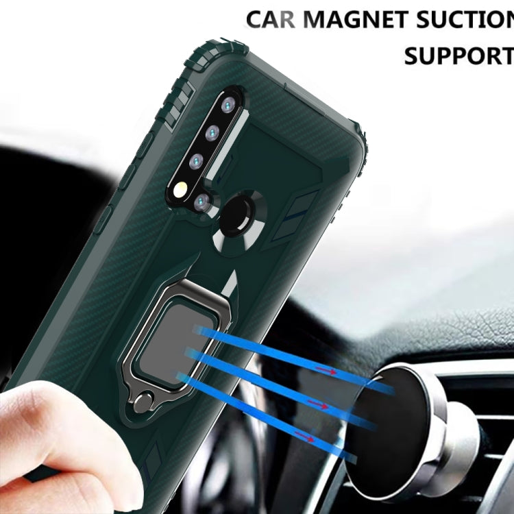 For Huawei Nova 5i / P20 Lite(2019) Carbon Fiber Protective Case with 360 Degree Rotating Ring Holder