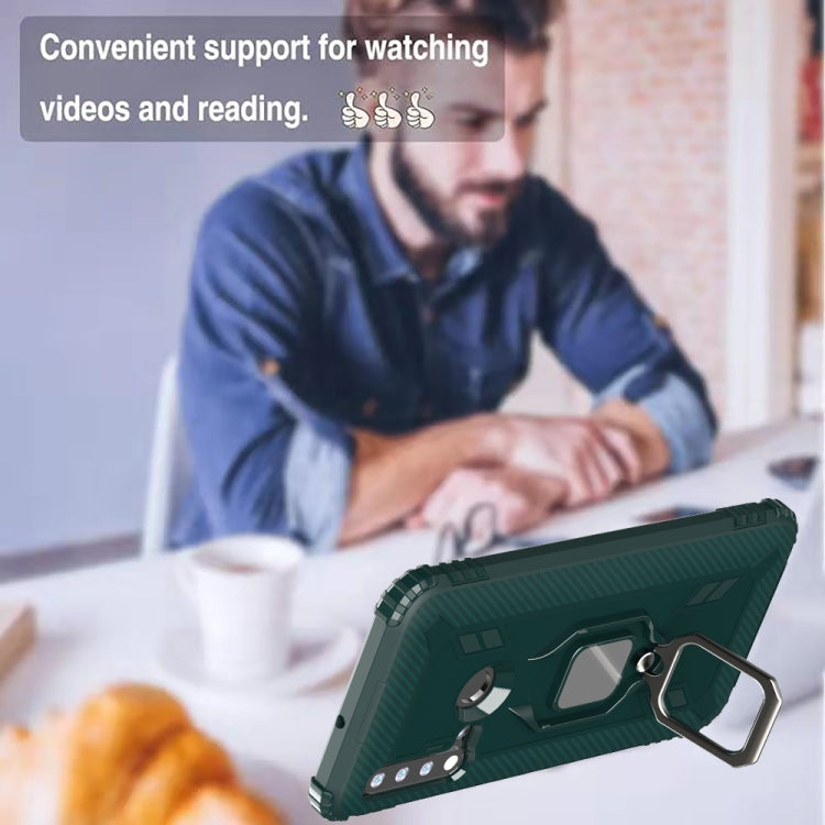 For Huawei Nova 5i / P20 Lite(2019) Carbon Fiber Protective Case with 360 Degree Rotating Ring Holder