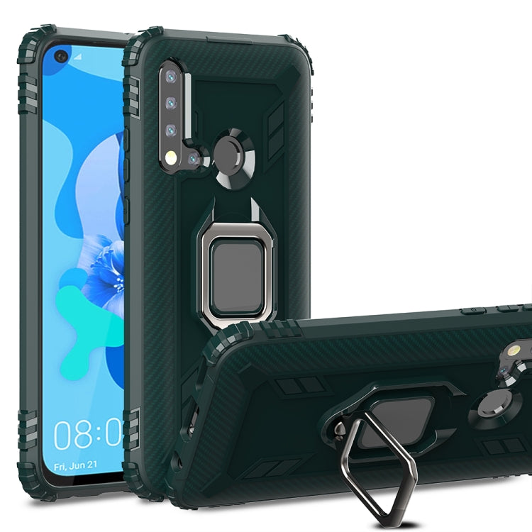 For Huawei Nova 5i / P20 Lite(2019) Carbon Fiber Protective Case with 360 Degree Rotating Ring Holder
