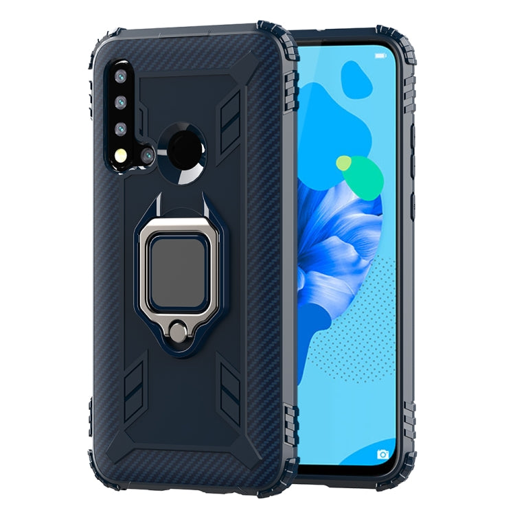 For Huawei Nova 5i / P20 Lite(2019) Carbon Fiber Protective Case with 360 Degree Rotating Ring Holder