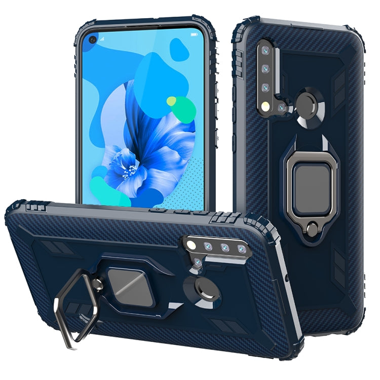 For Huawei Nova 5i / P20 Lite(2019) Carbon Fiber Protective Case with 360 Degree Rotating Ring Holder