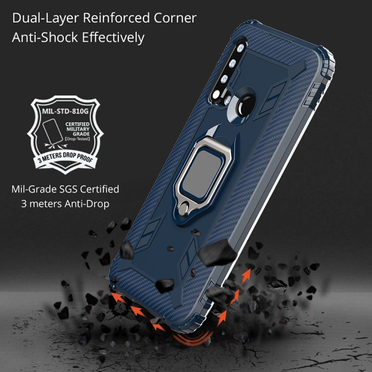 For Huawei Nova 5i / P20 Lite(2019) Carbon Fiber Protective Case with 360 Degree Rotating Ring Holder