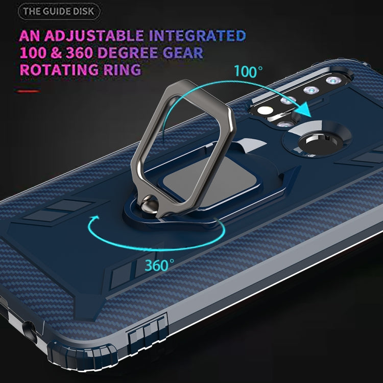 For Huawei Nova 5i / P20 Lite(2019) Carbon Fiber Protective Case with 360 Degree Rotating Ring Holder