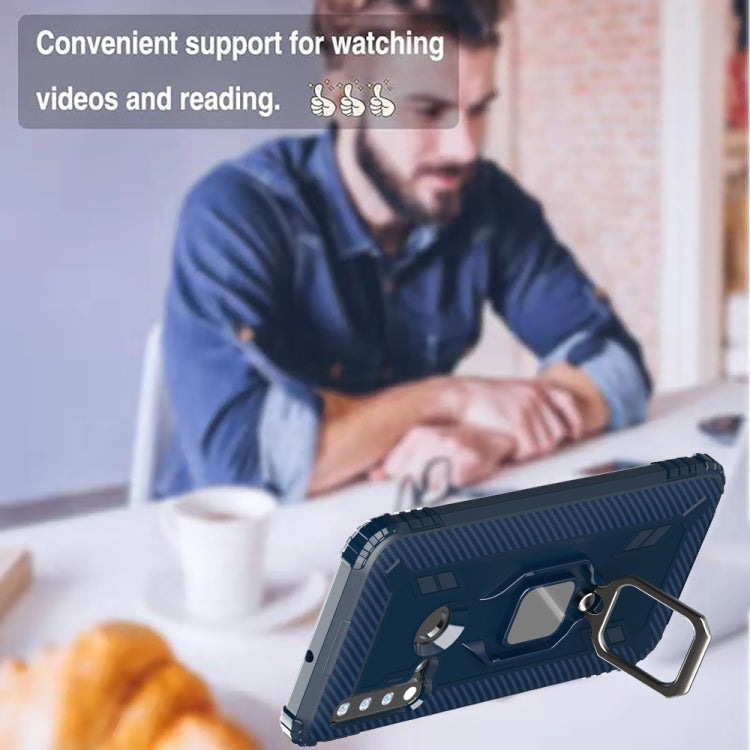 For Huawei Nova 5i / P20 Lite(2019) Carbon Fiber Protective Case with 360 Degree Rotating Ring Holder
