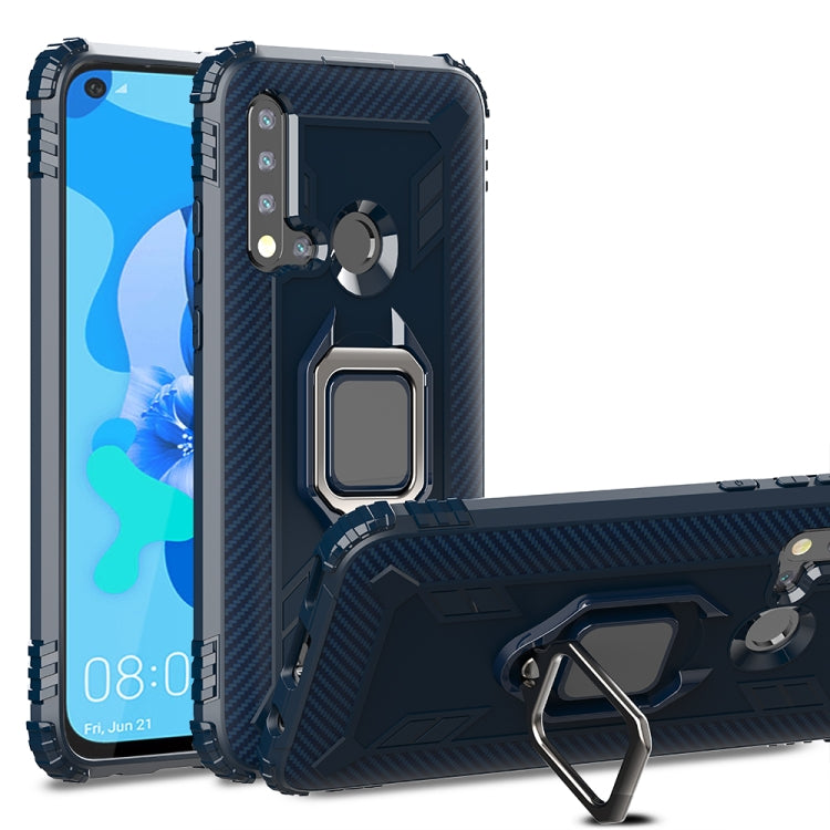 For Huawei Nova 5i / P20 Lite(2019) Carbon Fiber Protective Case with 360 Degree Rotating Ring Holder