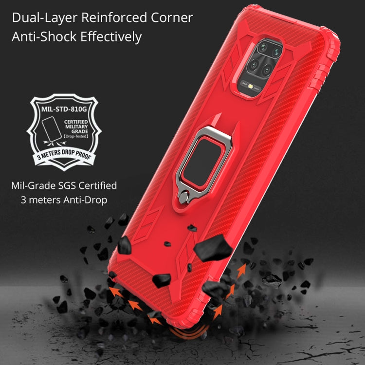For Xiaomi Redmi Note 9 Pro Max Carbon Fiber Protective Case with 360 Degree Rotating Ring Holder