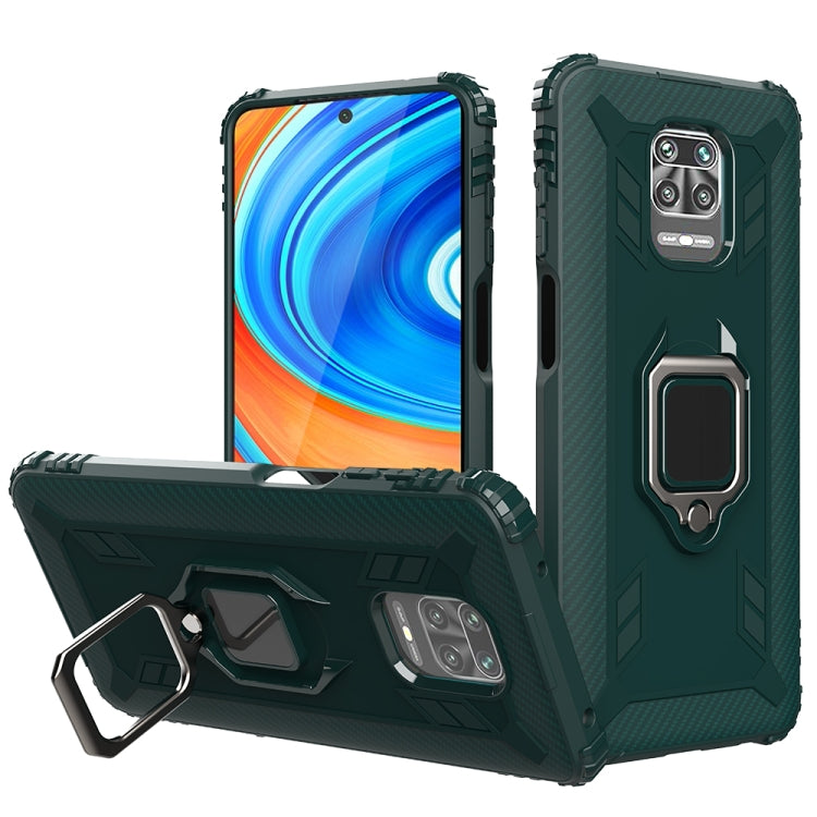 For Xiaomi Redmi Note 9 Pro Max Carbon Fiber Protective Case with 360 Degree Rotating Ring Holder