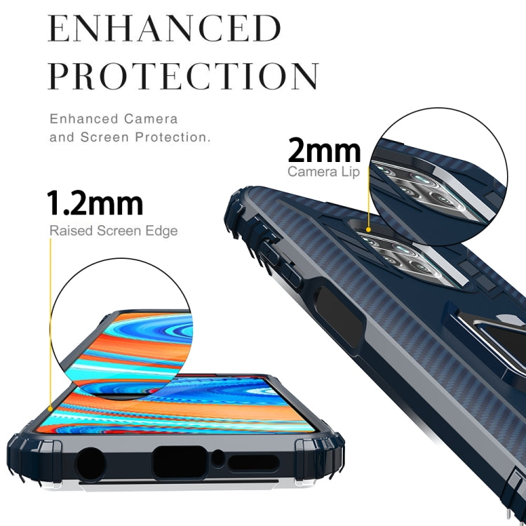 For Xiaomi Redmi Note 9 Pro Max Carbon Fiber Protective Case with 360 Degree Rotating Ring Holder