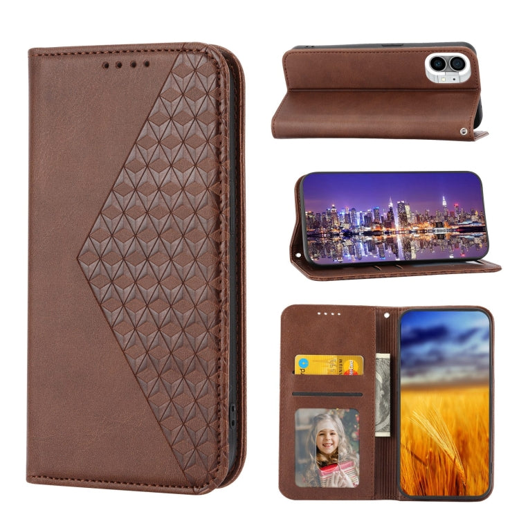 For Nothing Phone 1 Cubic Grid Calf Texture Magnetic Closure Leather Phone Case