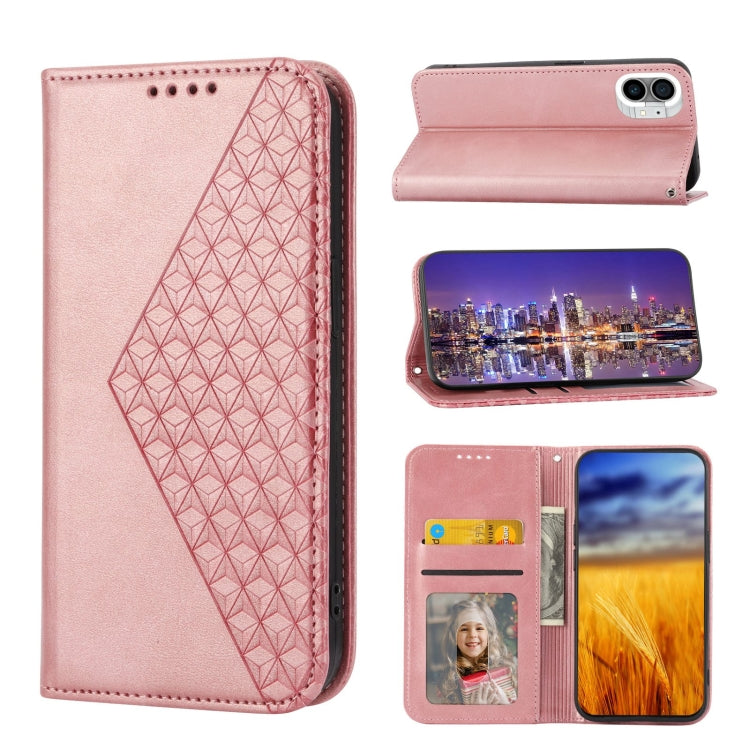 For Nothing Phone 1 Cubic Grid Calf Texture Magnetic Closure Leather Phone Case