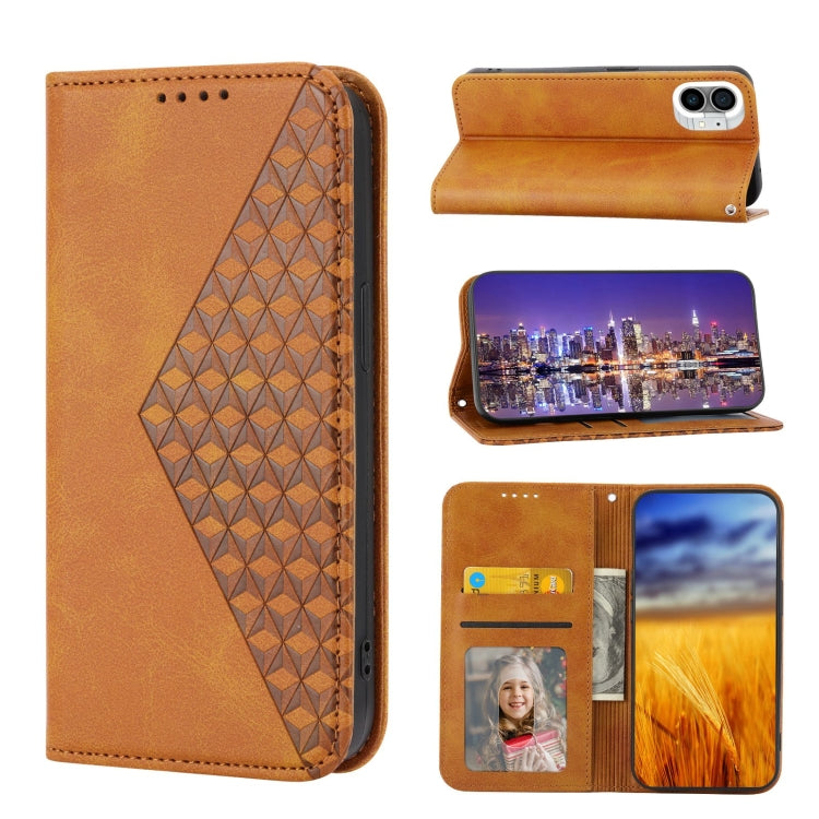 For Nothing Phone 1 Cubic Grid Calf Texture Magnetic Closure Leather Phone Case