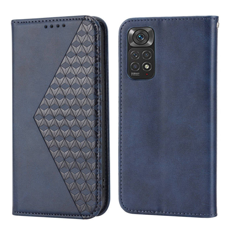 For Xiaomi Redmi Note 11S Global Cubic Grid Calf Texture Magnetic Closure Leather Phone Case