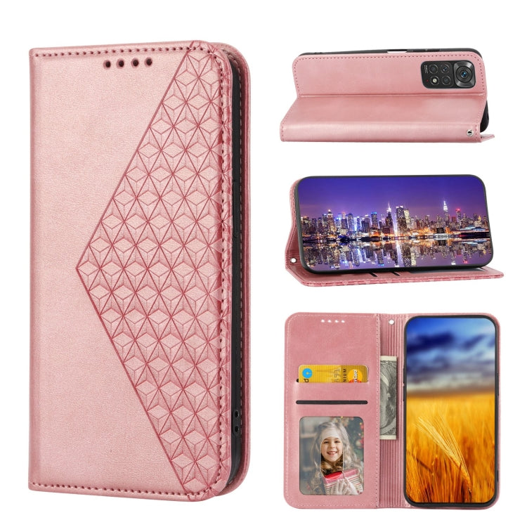 For Xiaomi Redmi Note 11T Pro Cubic Grid Calf Texture Magnetic Closure Leather Phone Case