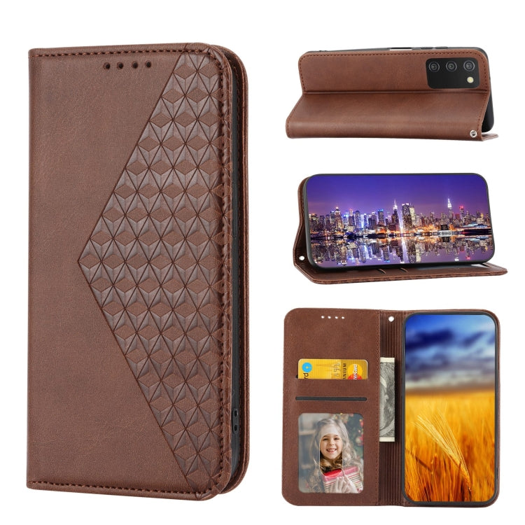 For Realme 9i Cubic Grid Calf Texture Magnetic Closure Leather Phone Case