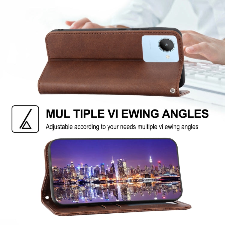 For Realme 9 Pro+ Cubic Grid Calf Texture Magnetic Closure Leather Phone Case