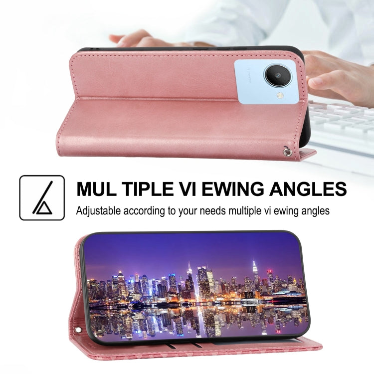 For Realme 9 Pro+ Cubic Grid Calf Texture Magnetic Closure Leather Phone Case