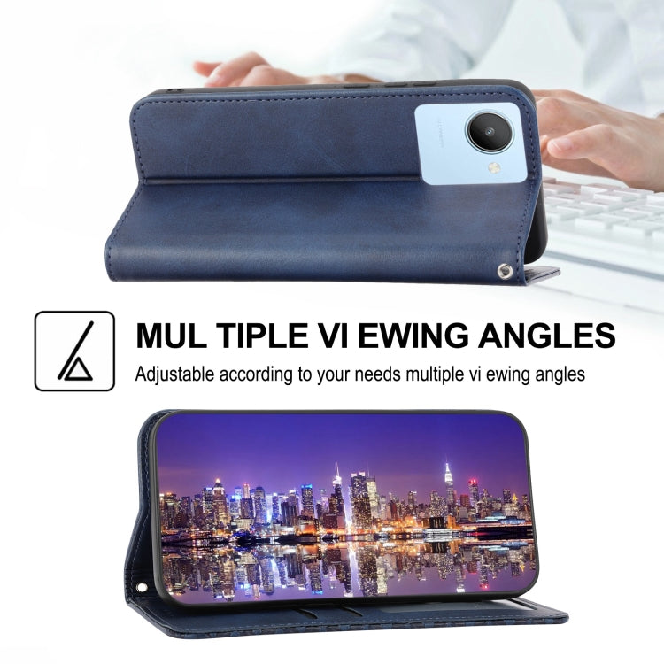 For Realme 9 Pro+ Cubic Grid Calf Texture Magnetic Closure Leather Phone Case