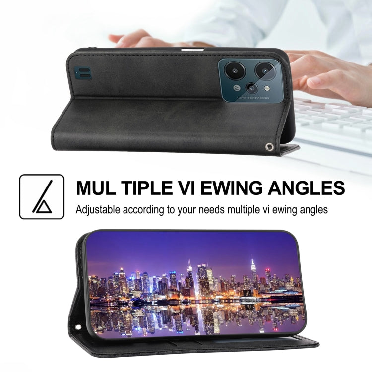 For Realme C31 Cubic Grid Calf Texture Magnetic Closure Leather Phone Case