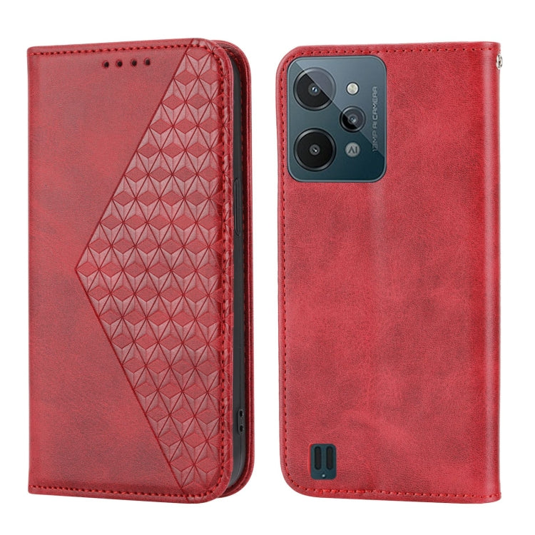 For Realme C31 Cubic Grid Calf Texture Magnetic Closure Leather Phone Case