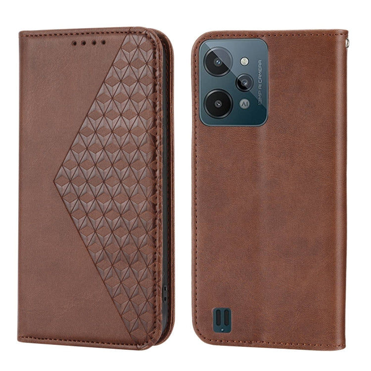 For Realme C31 Cubic Grid Calf Texture Magnetic Closure Leather Phone Case
