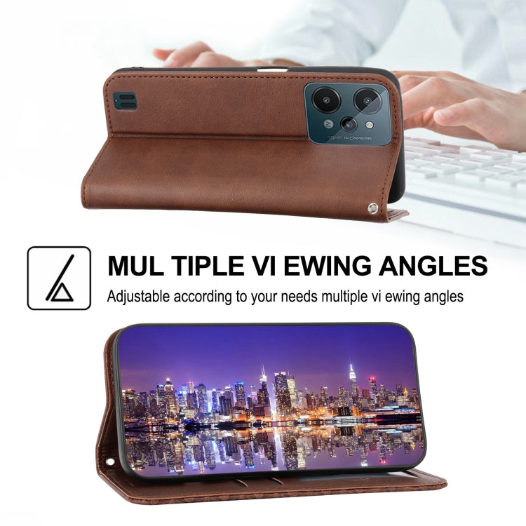 For Realme C31 Cubic Grid Calf Texture Magnetic Closure Leather Phone Case