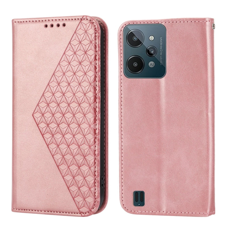 For Realme C31 Cubic Grid Calf Texture Magnetic Closure Leather Phone Case