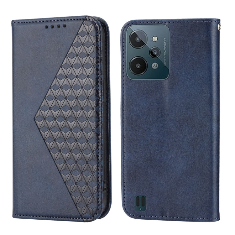 For Realme C31 Cubic Grid Calf Texture Magnetic Closure Leather Phone Case