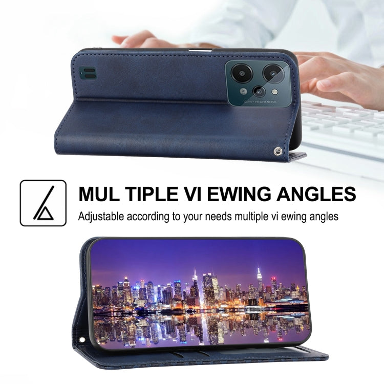 For Realme C31 Cubic Grid Calf Texture Magnetic Closure Leather Phone Case