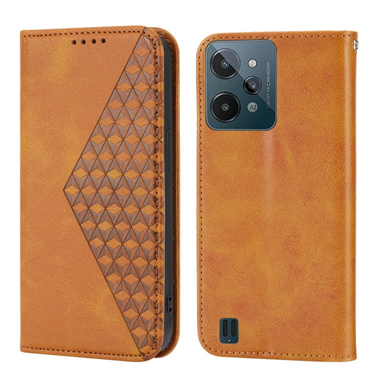For Realme C31 Cubic Grid Calf Texture Magnetic Closure Leather Phone Case